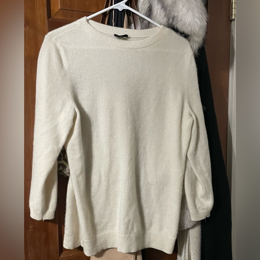 Talbots Cream Cashmere 3/4 Sleeve Crew Sweater